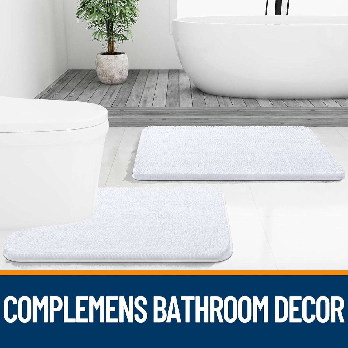 OLANLY Bathroom Rugs - Extra Soft Chenille Bath Mats | Quick Dry, Machine Washable, 34x21, White