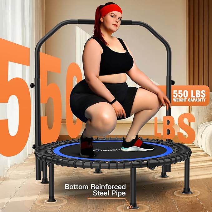 ANCHEER 40"/48" Foldable Rebounder Trampoline for Adults/Kids with Resistance Bands and Bungees, Indoor & Outdoor Mini Trampoline with Bar and Safety Padding - Max Load 450lbs/550lbs