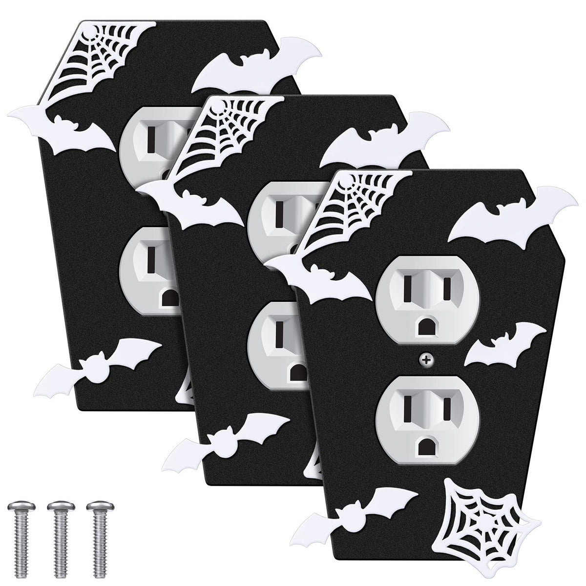 Peryiter 3 Pieces Gothic Coffin Light Switch Cover Wall Plate Gothic Halloween Decor Switch Cover Coffin Outlet Light Goth Bat Wall Plate Outlet Accessory for Bedroom Home Office(Elegant Style)