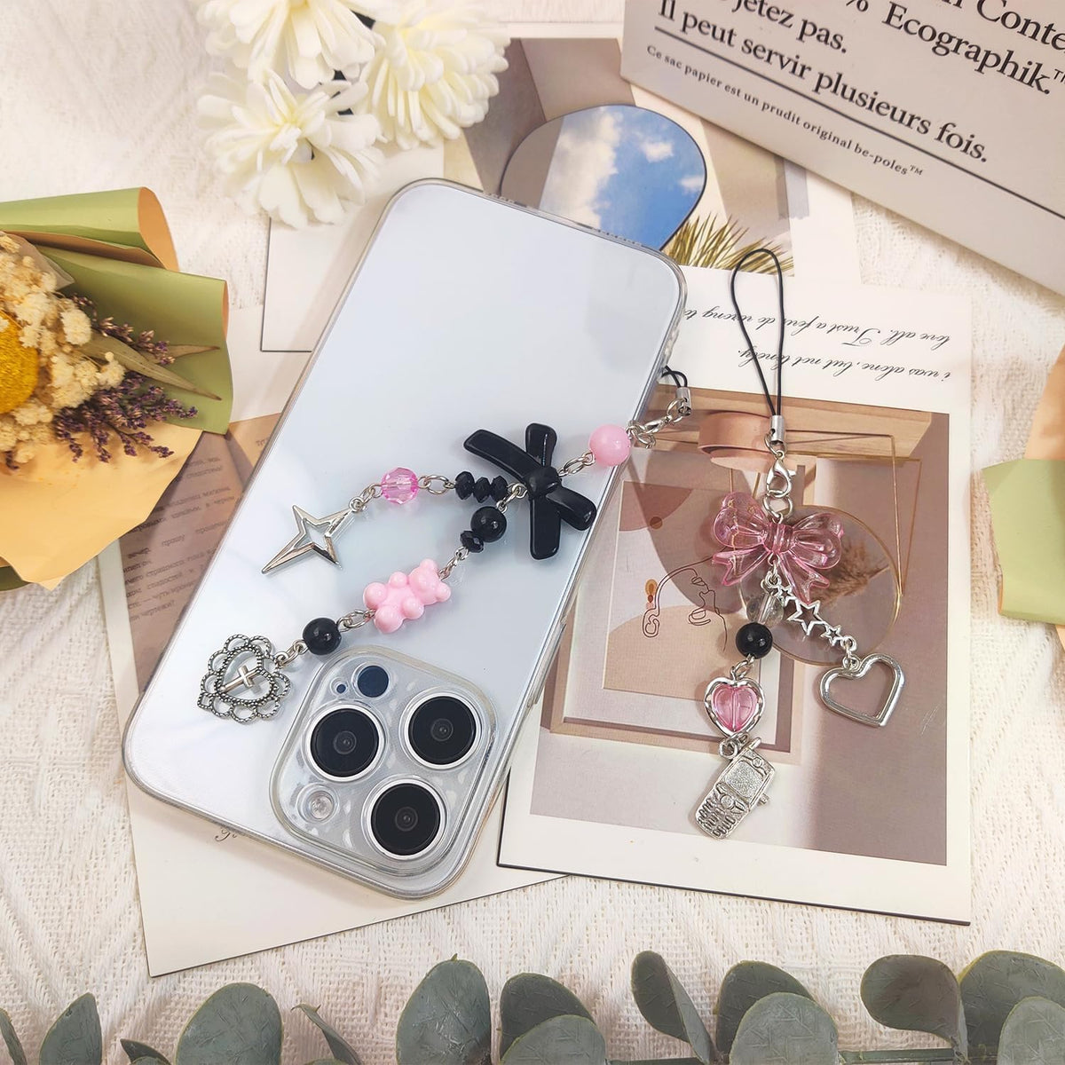 cioatu 1-4PCS Y2K Y2K Cute Phone Charms Aesthetic Cell Phone Charms Strap Strawberry Butterfly Star PhoneCharm
