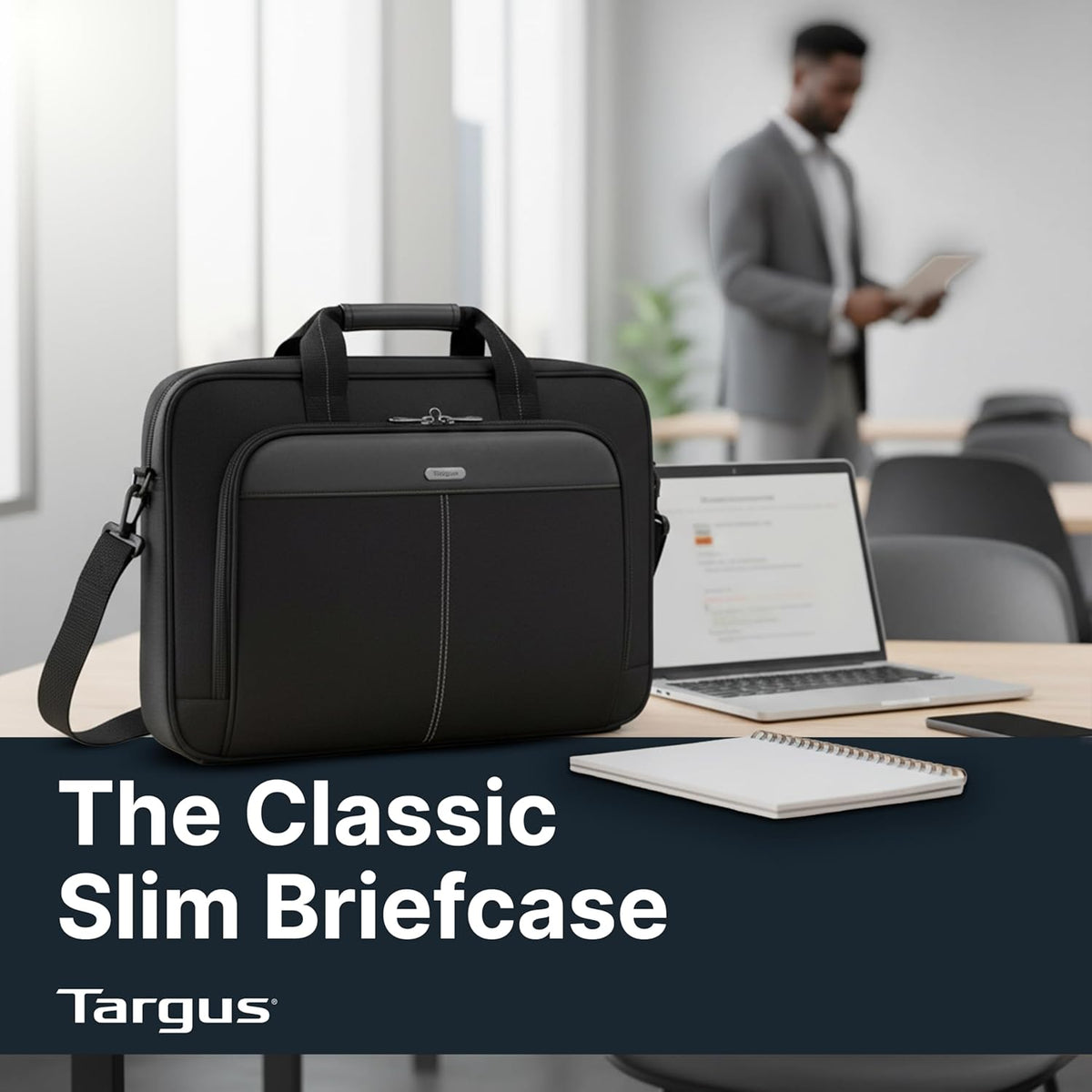 Targus Ergonomic Slim Briefcase - Spacious Laptop Messenger Bag with Foam Padding