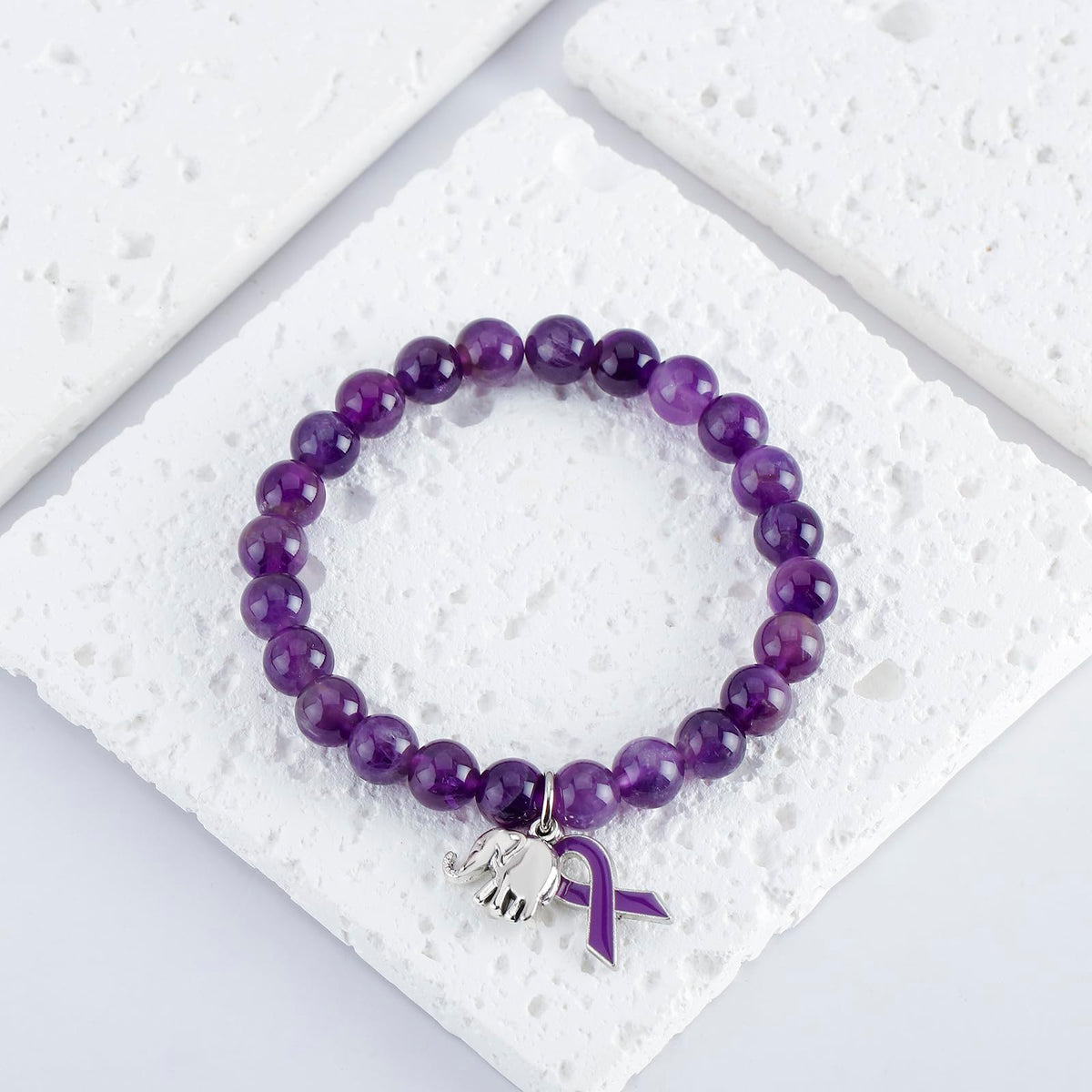 ARHTF Elephant Alzheimers Awareness Bracelet Purple Ribbon Support Alzheimers Family Gifts For Dementia Support (Purple Alzheimers bracelet)