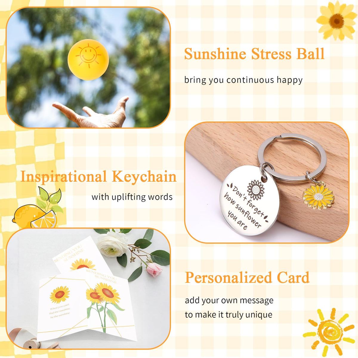 10Pcs Sunshine Gift for Women - Unique Care Package with Sunflower Gifts, Friendship Box of Sunshine for Mom Sister Wife, Get Well Soon & Birthday Present, Self Care Basket for Women Recovery