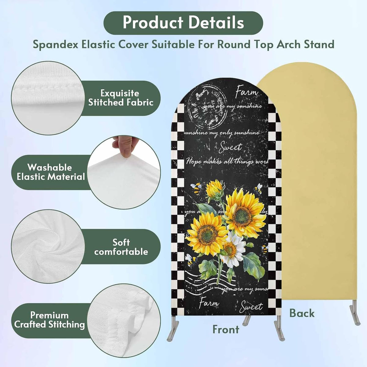 Jnbasdffb 6.6 Yellow White Sunflower Wedding Arch Cover, Stretchy Spandex Arch Backdrop Stand Covers FT, Leaves Oil