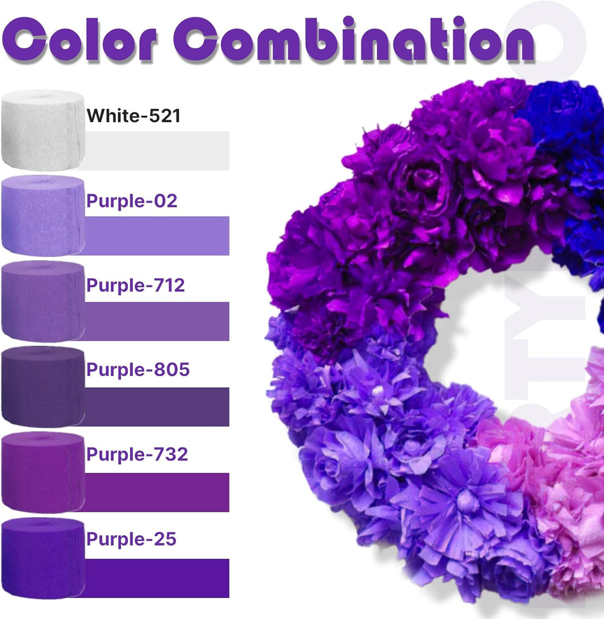 PartyWoo Purple Crepe Paper Streamers - 8pcs 656ft Light & Dark Purple, Lavender, White, Silver for Birthday & Graduation Decor