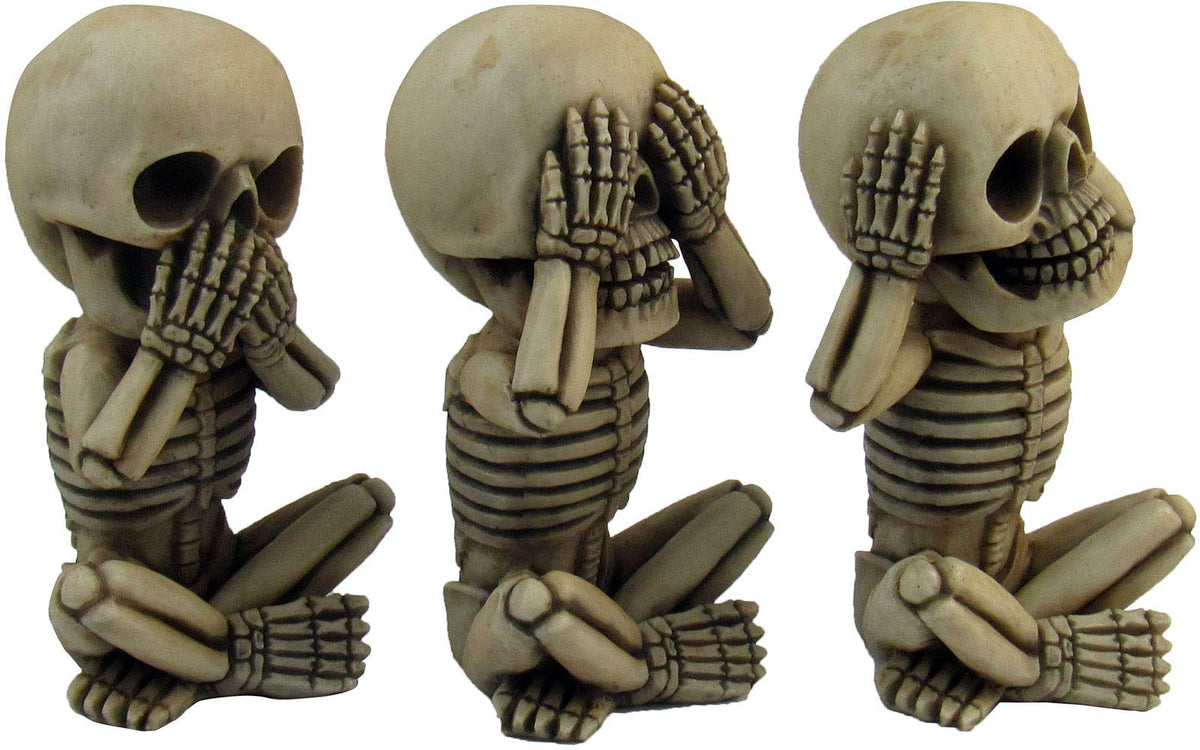 DWK Morbid Morals See Hear Speak No Evil Mini Skeleton Figurines | Macabre for Halloween Gothic Home Decor | Office Desk Decorations | Halloween Decorations - 4" (Set of 3)