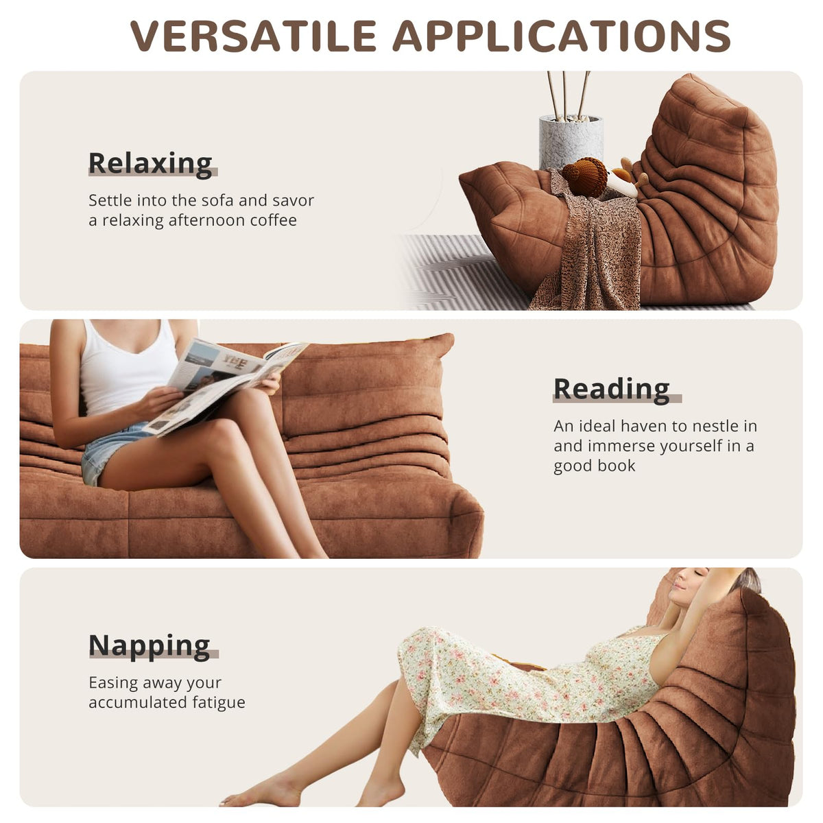 Aosaifen Bean Bag Chair - Corner Sofa, Fireside Chair Bean Bag Sofa Large Bean Bag Chair for Adults,Fireside Floor Couch for Living Room, Bedroom, Gaming (Yellow, Single) (Brown, Loveseat)