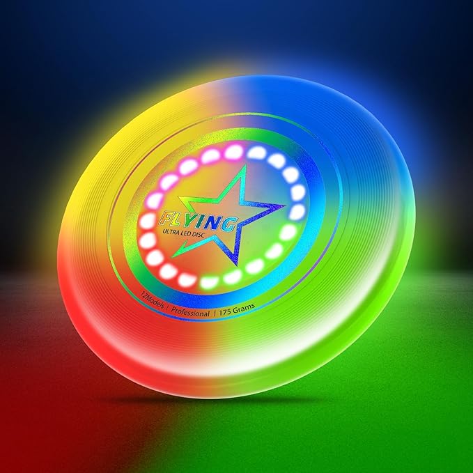 Pro LED Flying Sport Disc Toy for Kids Adults, 7 Dynamic Modes Glow in The Dark Fiying Ring, 175 Gram, Light Up Flashing, Sand Beach Toy for Lawn, Outdoor, Park, Yard, Camping, Toss and Catch Game