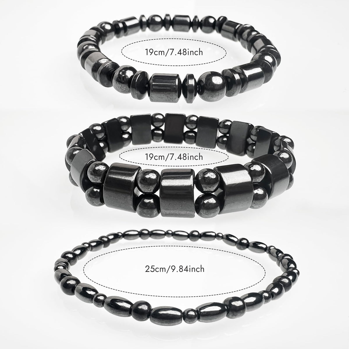 VIKI LYNN 2 Sets of Hematite Metal Megnetic Therapy Bracelets+2 Pcs of Magnetic Anklets Good for Health