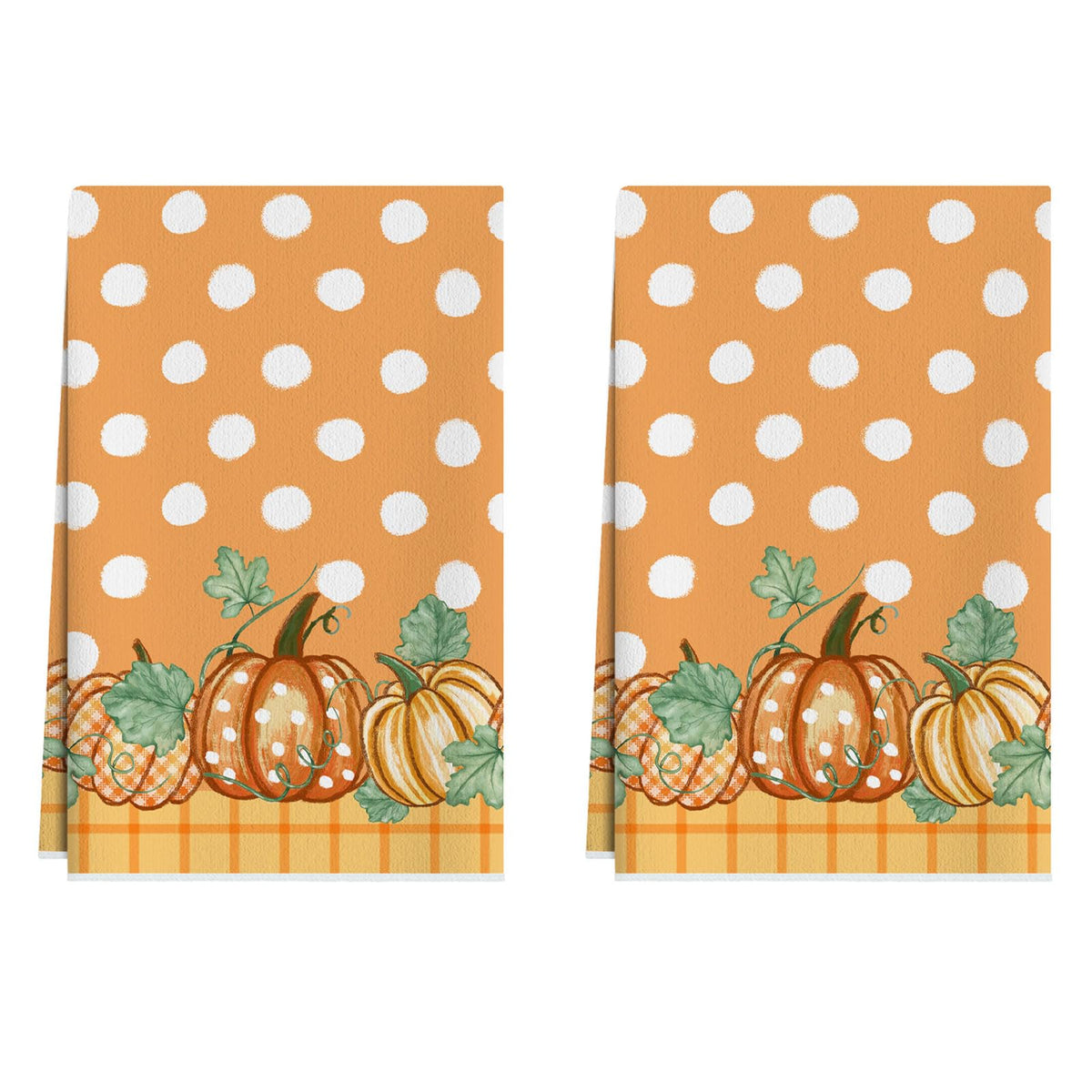 XCHI Fall Pumpkin Orange Plaid Dish Towels 18x26 Inch Hand Kitchen Towels Dishcloth Home Decorations Set of 2