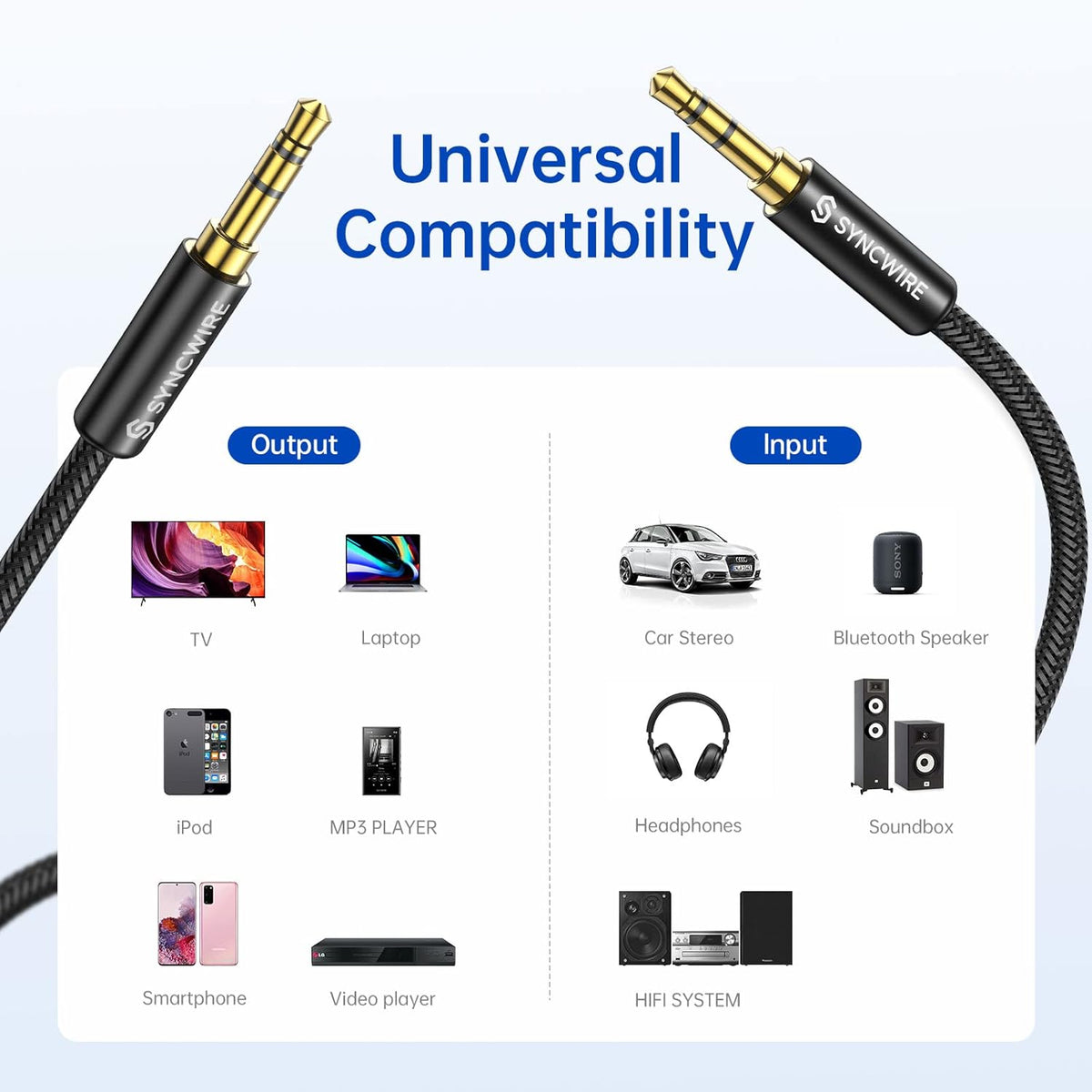 3.5mm (9.8ft/3m) SYNCWIRE Aux Cable Hi-Fi Sound Nylon Braided Auxiliary Audio Cable Adapter Male to Male AUX Cord