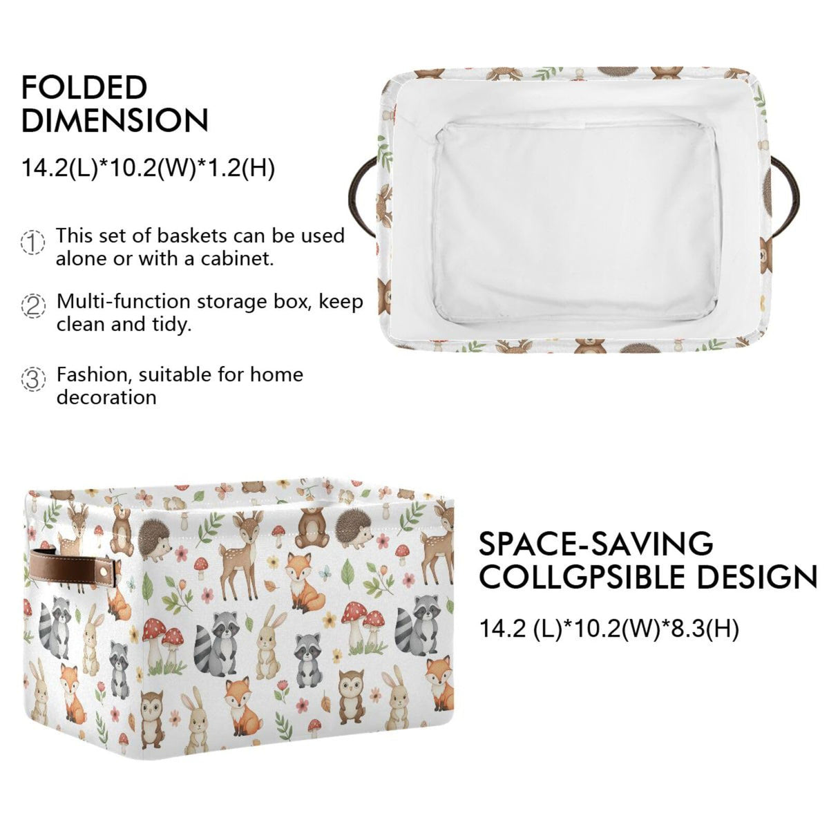 Emelivor Cute Animals Storage Basket Bins Foldable Laundry Hamper Storage Bins Box Organizer for Bedroom Office Clothes Pet Living Room,1 pcs