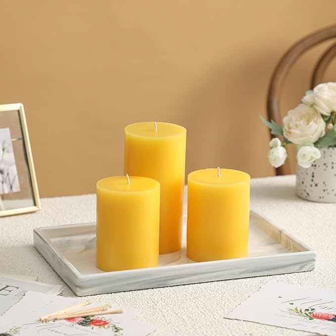 3x4 Inch Yellow Pillar Candles Set of 3 - Decorative Unscented Pillar Candle, Long Burning Dripless Candle for Table Decor, Smokeless Large Pillar Candles for Wedding Table Decor
