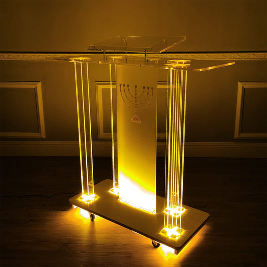 BTZHY Lectern Podium Stand, Acrylic Pulpit Large Rolling Luminous Lecture Stage Welcome Stage Reception Host Podium Conference Stage with Casters Luxury Reading Table,#1