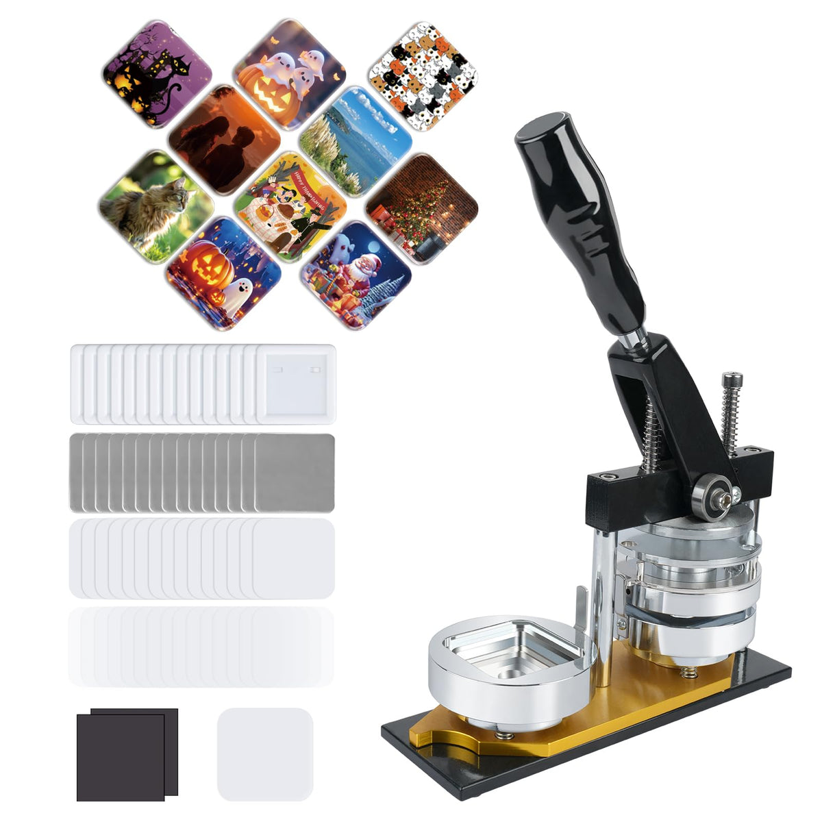 Happizza Fridge Magnet Button Maker Machine,1.97 in/50mm Metal Square Pin Maker Machine for Refrigerator Magnet,DIY Pin Badge Button Press Kits with 100 Sets Badge Supplies
