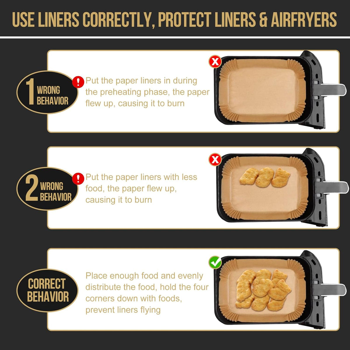 Ninja Air Fryer Disposable Paper Liners - 100PC Rectangle 8.6x5.5'' Baking Parchment Inserts