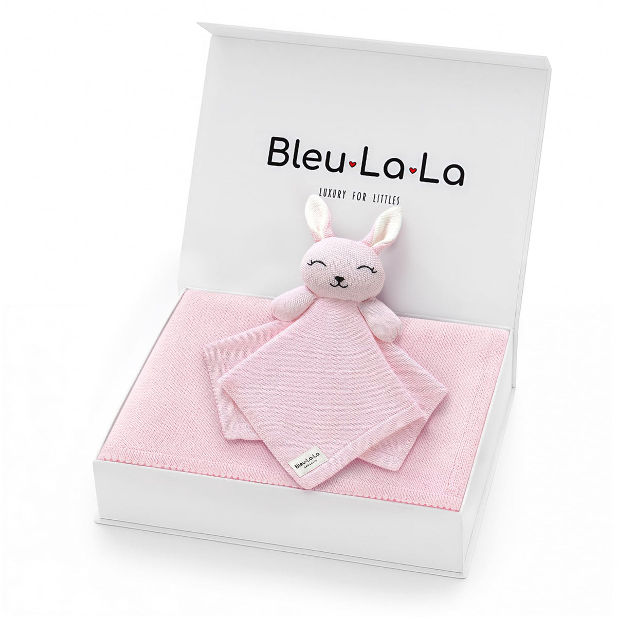 Bleu La La Baby Gift Set - Organic Cotton Newborn Blanket and Lovey Security Blanket Set, Thoughtful Baby Shower & New Baby Gift for Boys & Girls (Lovey - Bunny - Pink)