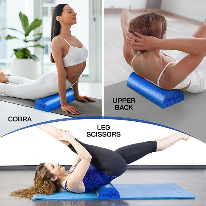 Yes4All Medium Firm Half Foam Rollers for Post-Workout Relaxation, 12/18/24/36 inch PE Foam Roll for Back Massage & Yoga Exercise