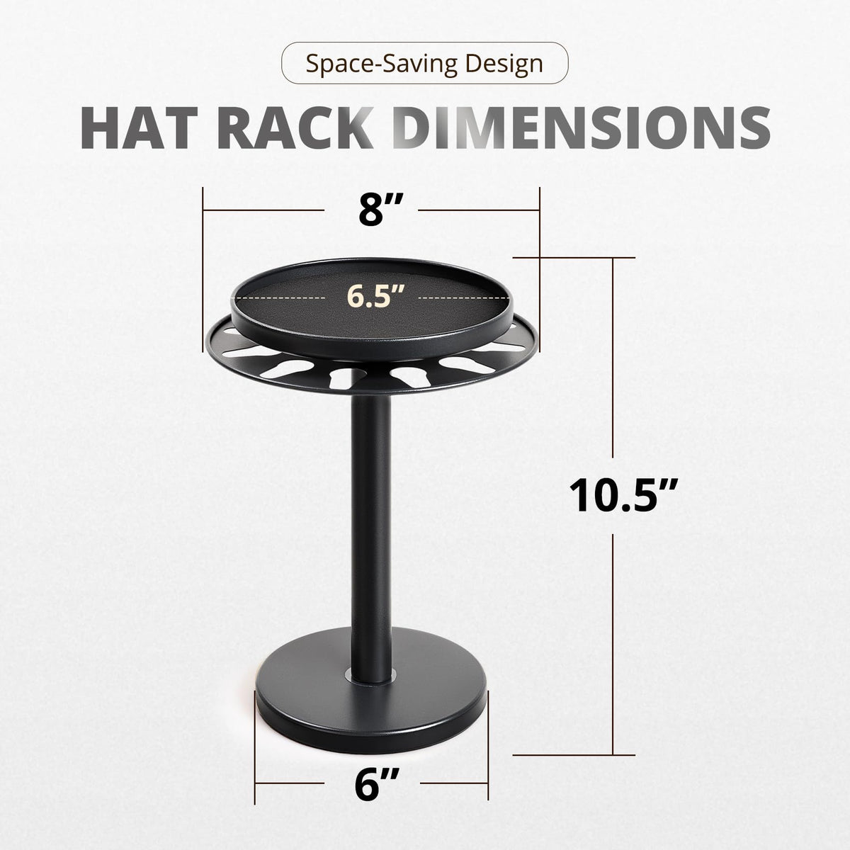 kondyfayo 360° Rotating Hat Organizer for Baseball Caps, Stainless Steel Hat Rack Holder with Top Storage Tray for Small Essentials, Ball Cap Storage Organizer for Closet, Entryway, Display (M-Black)