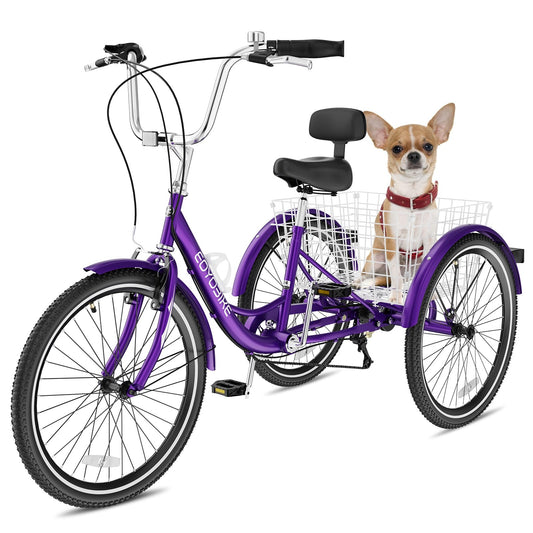 NAIZEA Adult Tricycle, 7 Speed Three Wheel Cruiser Bike, 20/24/26 inch Adult Trikes 3 Wheel Bikes with Large Basket for Seniors, Adults, Women, Men, Multiple Colors