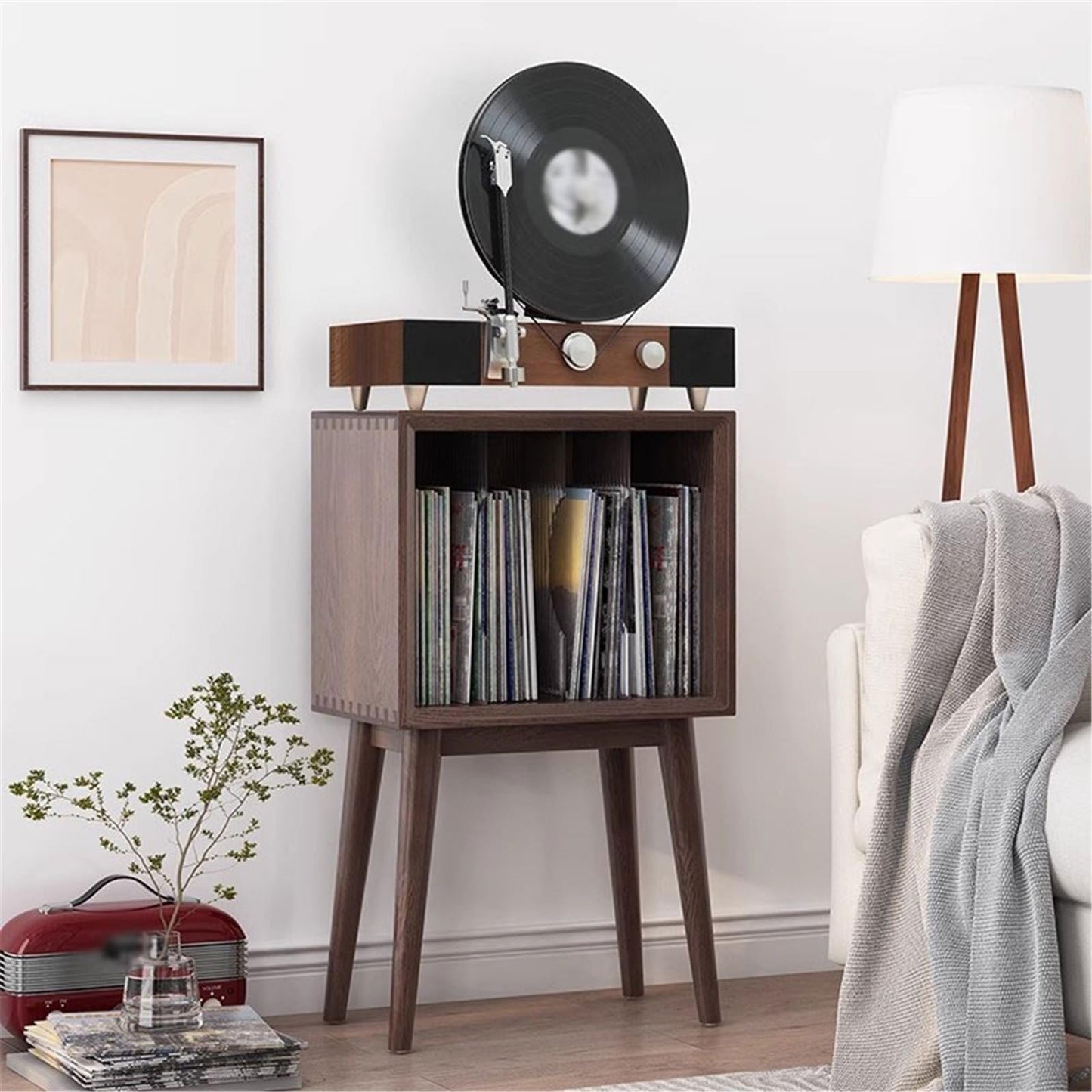 XJOYSL7921 DVD Storage Storage Rack Home Wooden Vinyl Record Storage Cabinet with Legs Display Rack for Albums Books Magazines CD Rack Tower