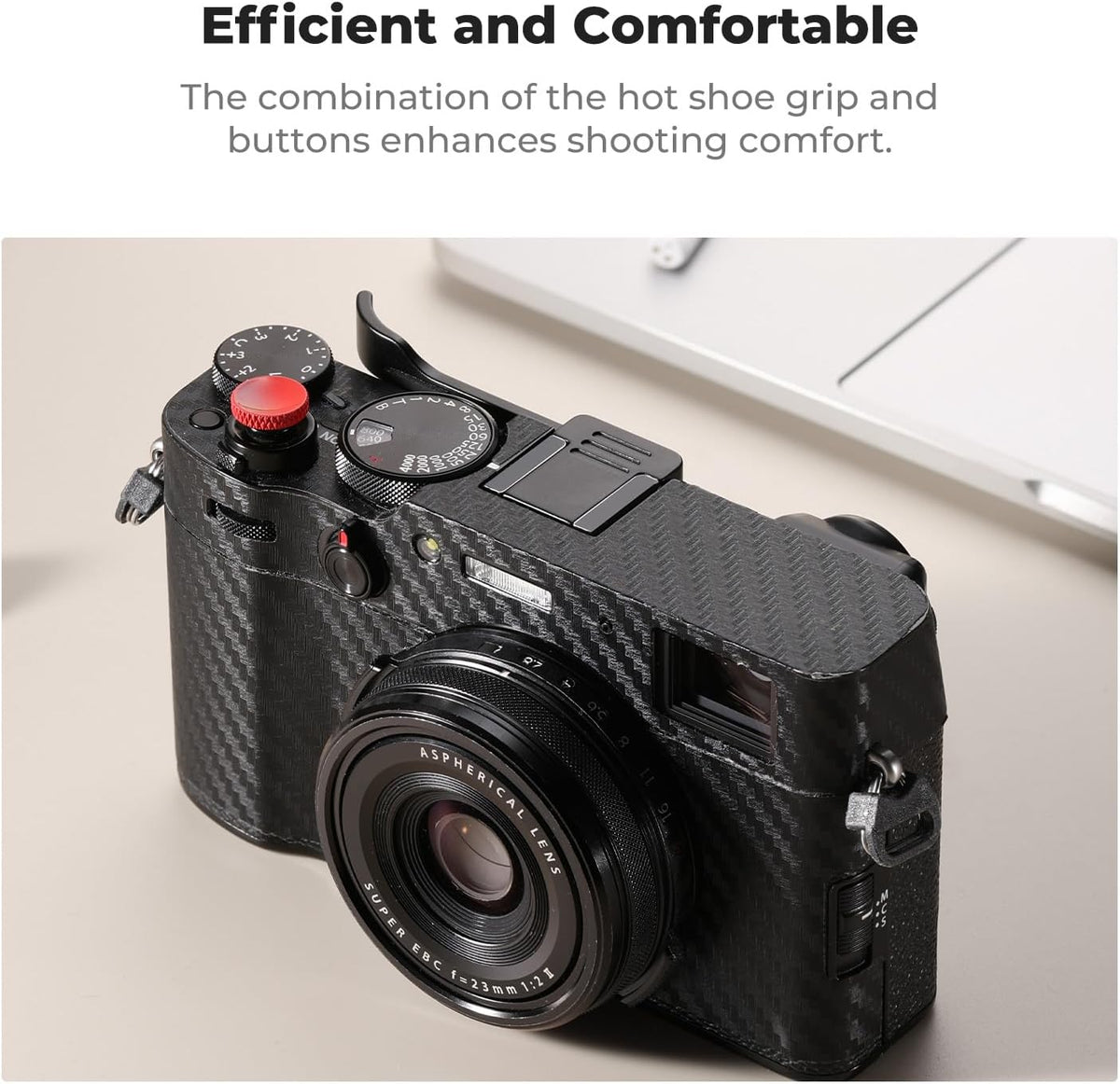X100VI X100V, K&F CONCEPT Camera Thumb Grip with Red Shutter Button Compatible with FUJIFILM Black