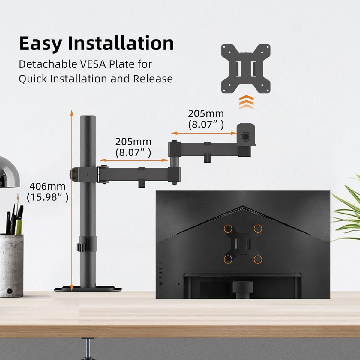 Bracwiser 13-32 inch 22lbs 13 15 17 19 20 22 23 24 26 27 30 32 inch 75 100 (MD7421) Monitor Mount Single Fully