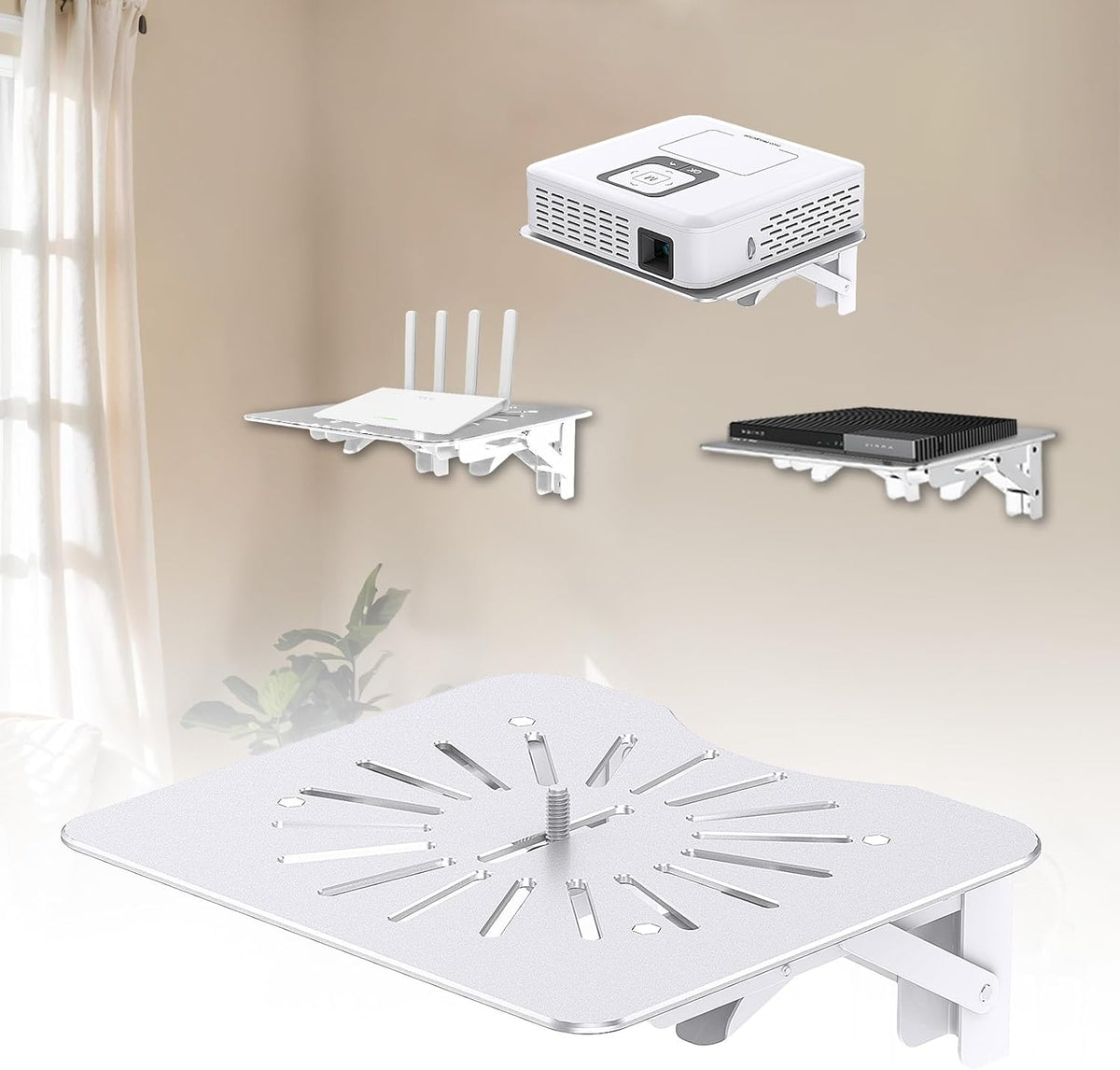 MAWADA PS4, 8.5x7.87 inches, Mini Projectors Shelf for Wall, Foldable Mount with Aluminum Alloy Shelf for Projector