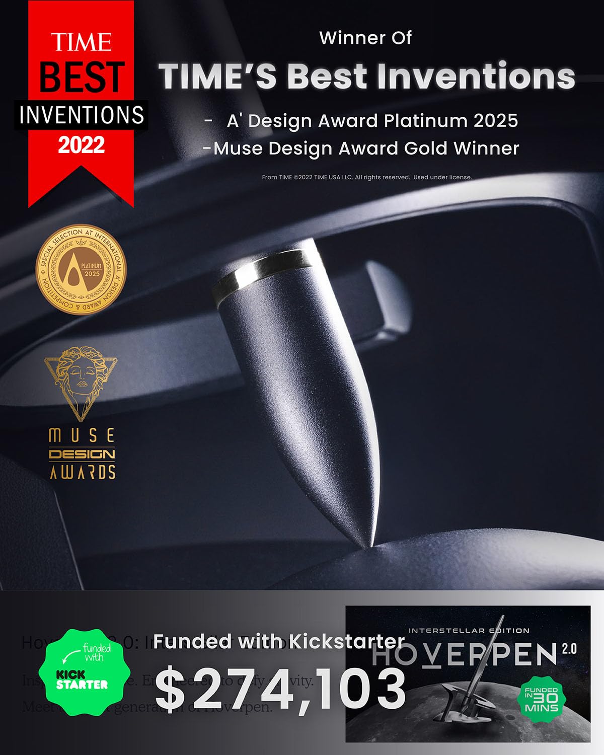 novium Hoverpen Interstellar, Mars Magma, Ballpoint Pen, Unisex, 23.5 Degree Angle, Schmidt Ballpoint Cartridges, Smooth Writing, No Spills, No Spotting, No Explosions