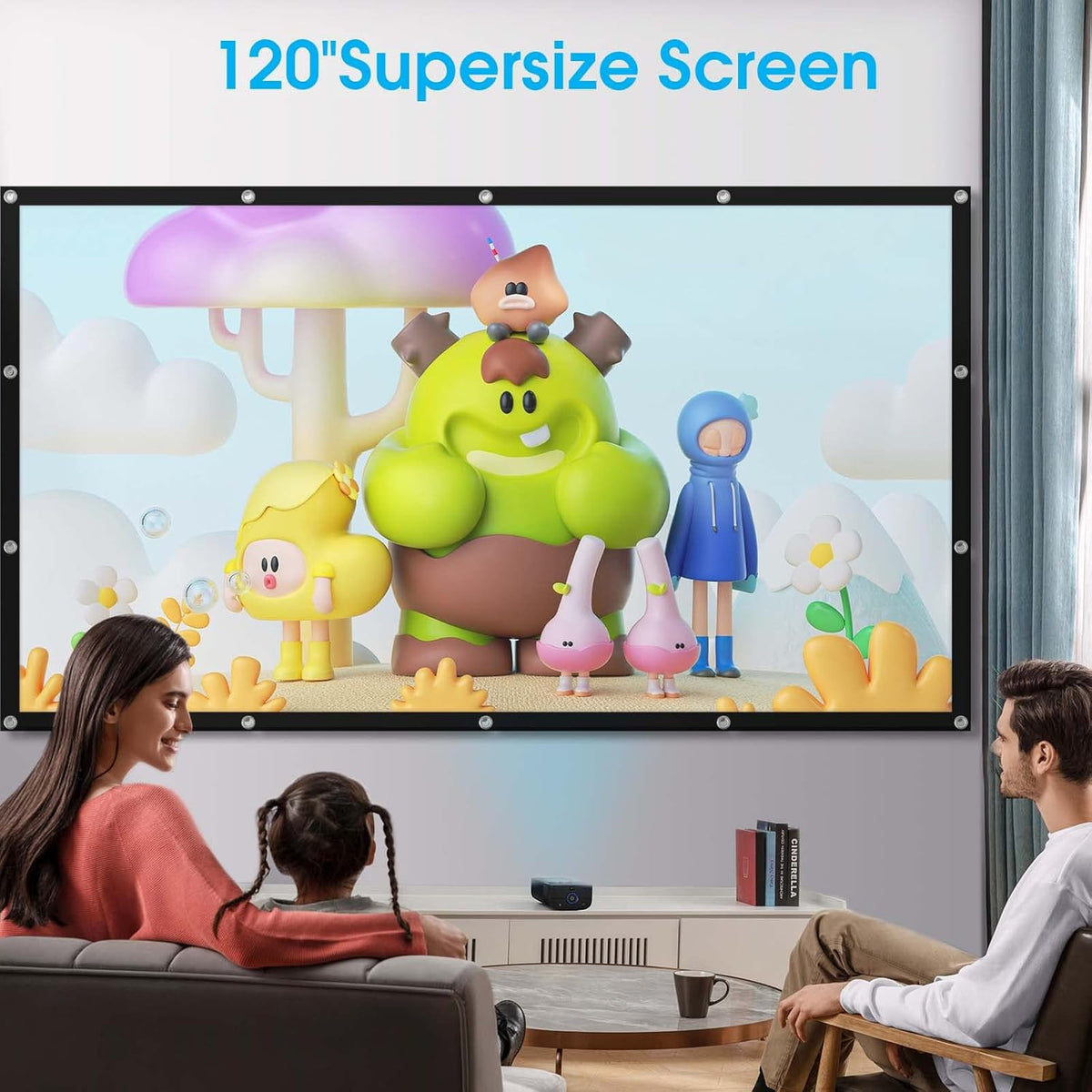 Frocopo 120 inch 16:9 Projector Screen, Foldable Anti-Crease Portable Projection Movies Screens, Double Sided Washable