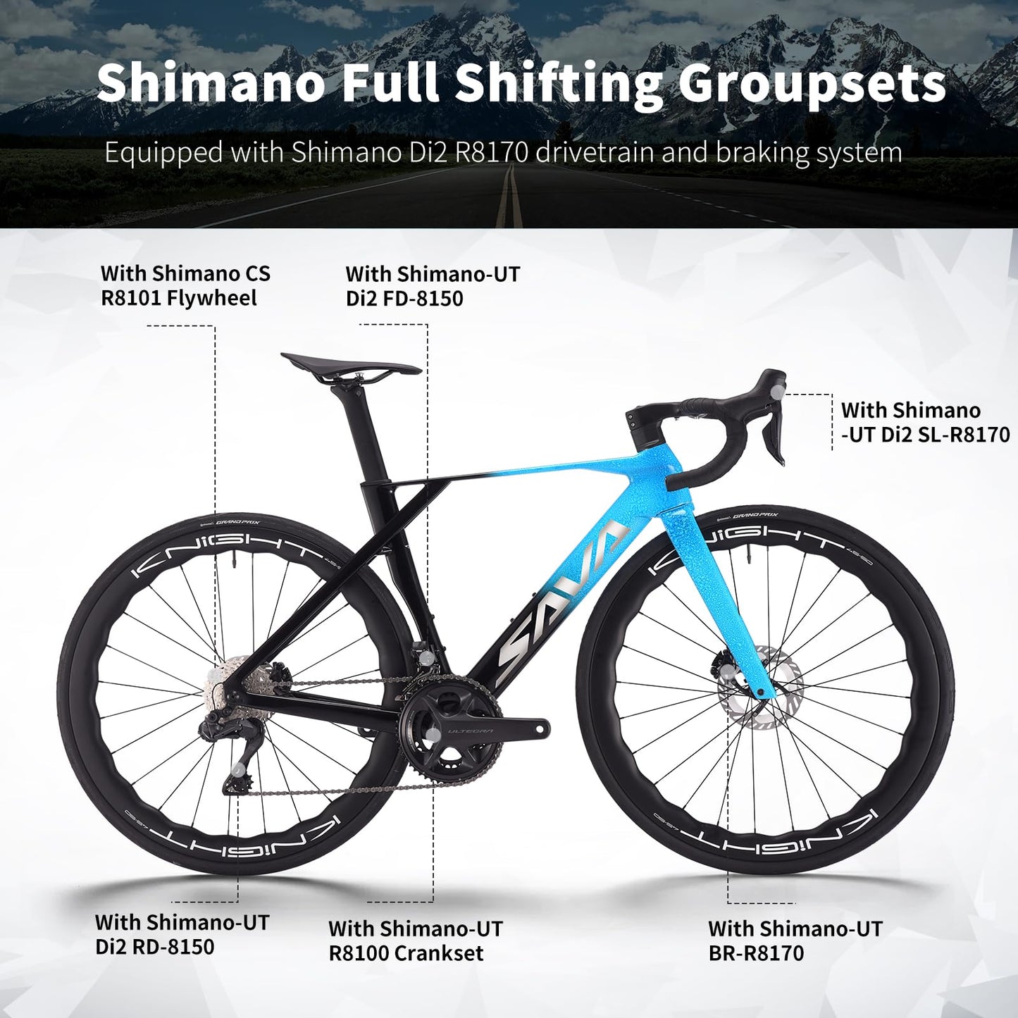 SAVADECK SLR8-Ultegra Full Carbon Road Bike with Shimano 105 R8170 24S Set for Adults, (Wave Pattern(W45), Green, 54cm)