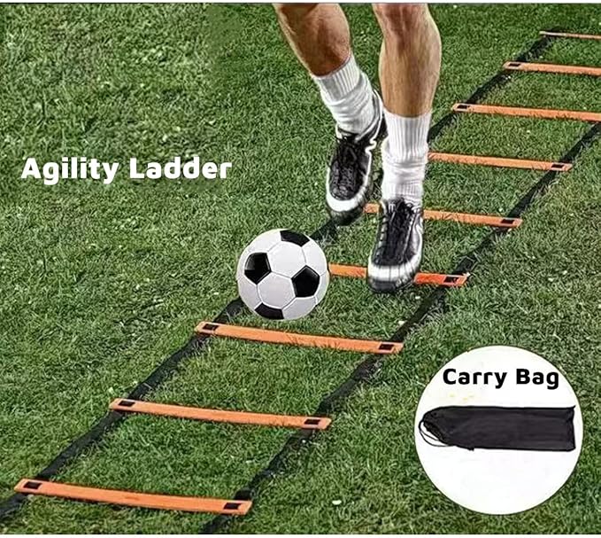 20ft Sports Agility Ladder, Agility Training Equipment for Football, Exercise, Tennis, Legs Workout with Speed Parachute, Cones and Carry Bag