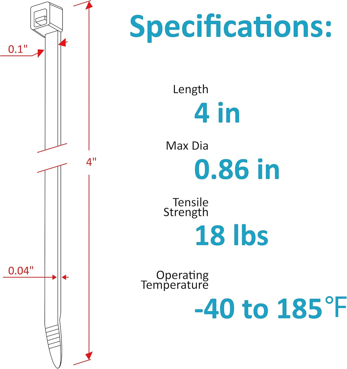 TANTTI 4 inch (200 Pack), 18 lb Zip Ties Small Zip Ties with Tensile Strength, Black, by Supply