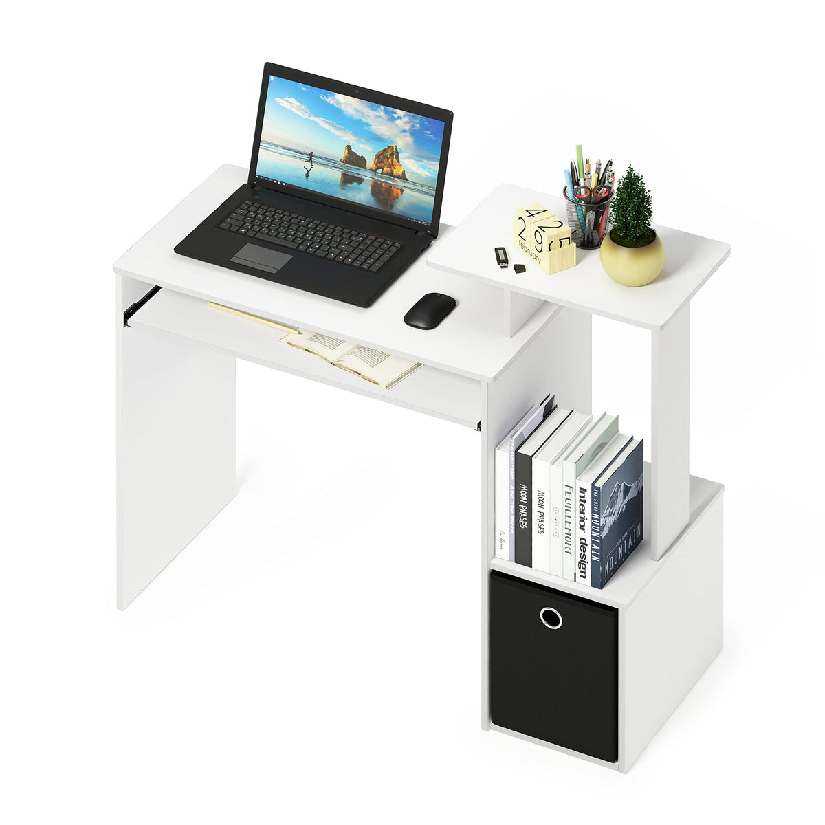 Furinno Econ Multipurpose Home Office Computer Writing Desk, White/Black