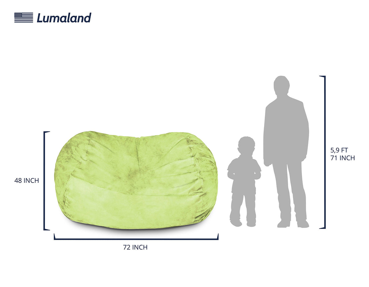 Lumaland Luxurious Giant 6ft Bean Bag Chair with Microsuede Cover - Ultra Soft, Foam Filling, Washable XL Bean Bag Sofa for Kids, Teenagers, Adults - Sack Chair for Dorm, Family Room - Light Green
