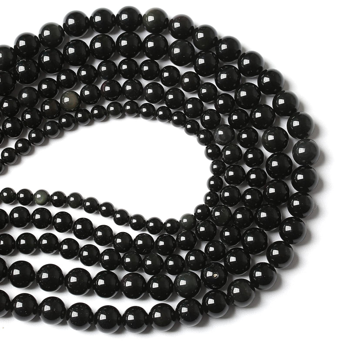 8MM 46PCS Natural Stone Black Obsidian Gemstone Loose Beads for Jewelry Making DIY Bracelet 1 Strand