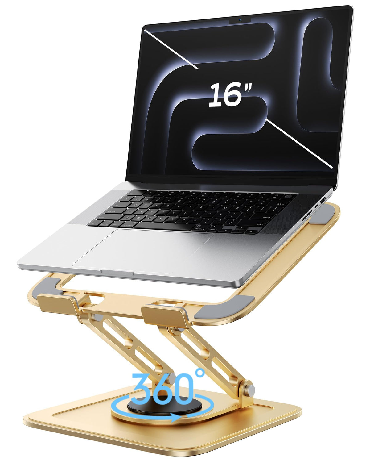 LOXP Adjustable Laptop Stand, Computer Stand with 360 Rotating Base, Ergonomic Laptop Riser Mount for Desk Foldable Protable Computer Desk Fits with MacBook Pro Air (10-16") - Gold