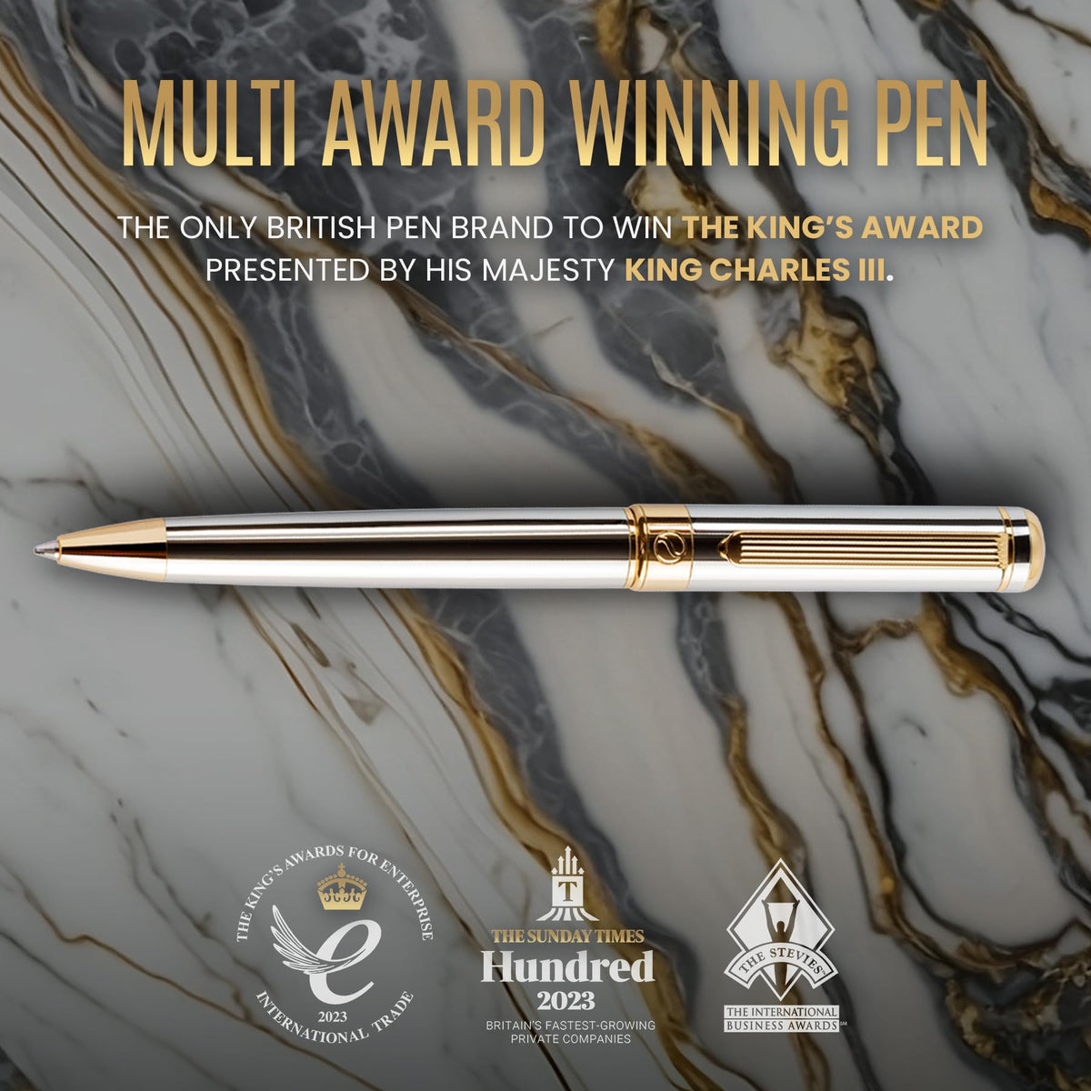 Scriveiner Silver Chrome Ballpoint Pen - Stunning Luxury Pen, Real Gold Plating, Schmidt Black Refill, Best Ball Pen Gift Set for Men & Women, Professional, Executive, Office, Nice, Fancy Pens