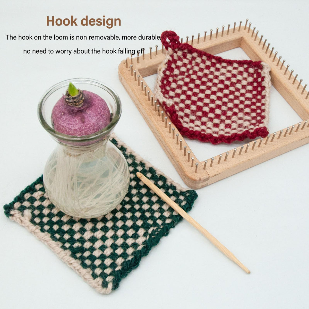 Wooden Knitting Looms for Blankets Square, DIY Hand Crafted Chunky Yarn Looms Board for Hat Scarf Socks Sweater Beech Wood & Stainless Steel (30 * 30cm)