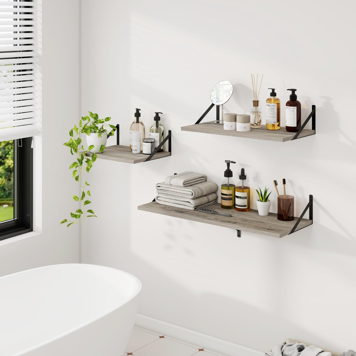 Dreamland Deep Floating Shelves for Wall, Grey Wood Wall Mounted Shelves, Large Floating Shelf 12 * 24 inchSet of 2 for Bookshelf Living Room Bedroom Home Office Bathroom