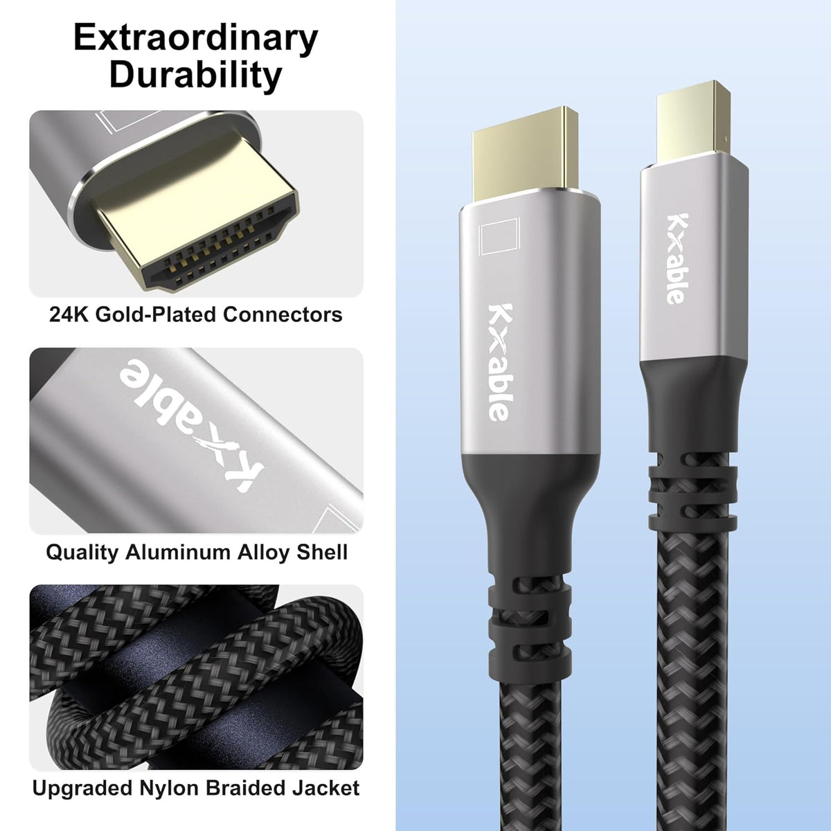 4K 20FT, [4K@60Hz, Mini DisplayPort to HDMI Cable Gold-Plated Plugs, Aluminum Shell, Nylon Braided], Mini DP to HDMI