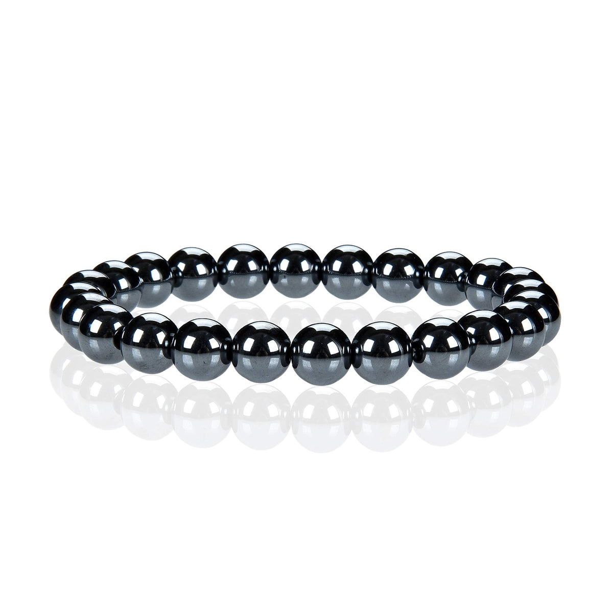 Cherry Tree Collection Hematite Beaded Bracelet – Genuine 8mm Gemstone Stretch Bracelet for Men & Women – Handmade Crystal Bracelet - (Hematite - S)