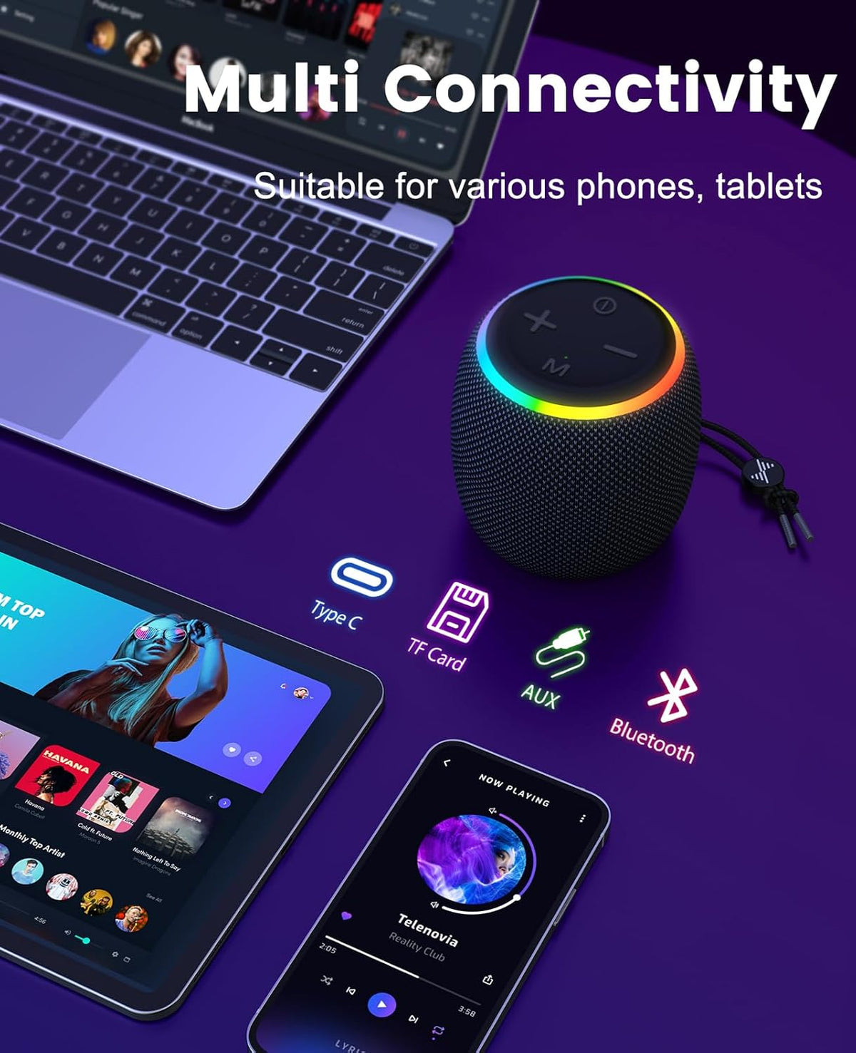 LENRUE Bluetooth Speaker, Wireless Speaker with Dynamic Light Show, Crisp Sound, TWS, Portable Speaker for Phones