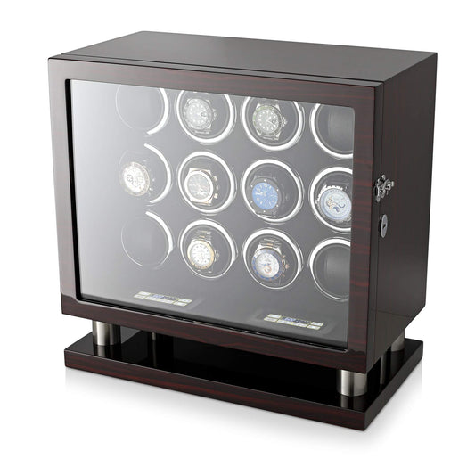 12 Watch Winder for Automatic Watches with LED Light and LCD Touchscreen Control (White)