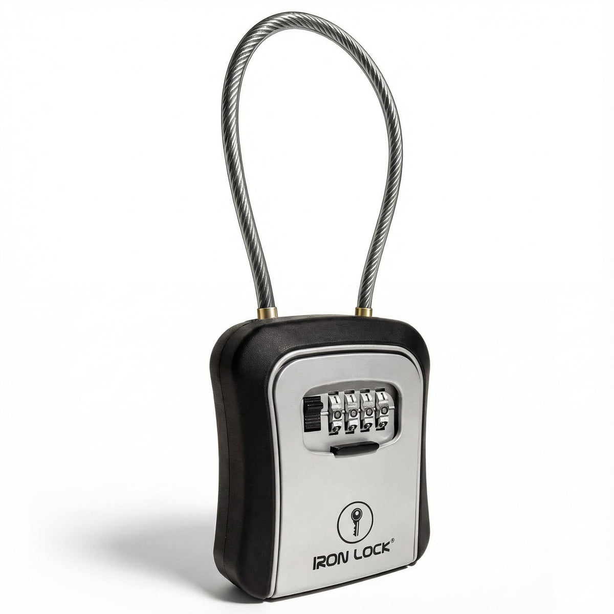 Iron Lock® Key Lock Box Portable with Cable Shackle & Wall Mount – Waterproof Metal Lock Box for Keys with 4-Digit Combination & Resettable Code – Indoor/Outdoor Key Safe (Grey, Medium)