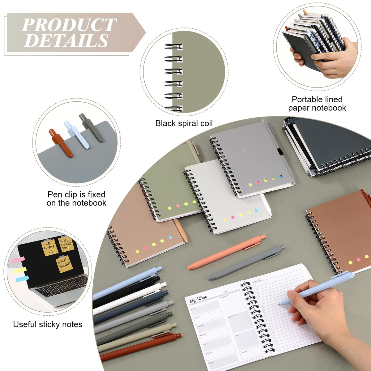 20 Set Employee Appreciation Gift Bulk Weekly Planner Notebooks to Do List Spiral Notebook Journal with Ballpoint Pen, Sticky Note for Office Teacher Student Graduation Thank You Gift(Classic Color)