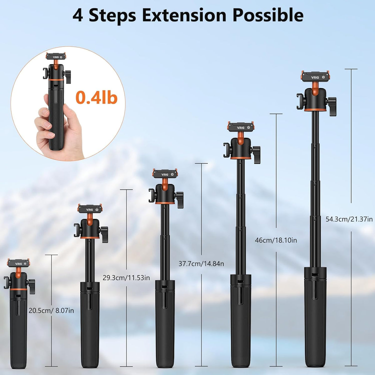 VRIG 6, 360 8 21 inches AC-40N Action Camera Selfie Stick Tripod for DJI Osmo Nano/Action Dual-Direction Magnetic Quick