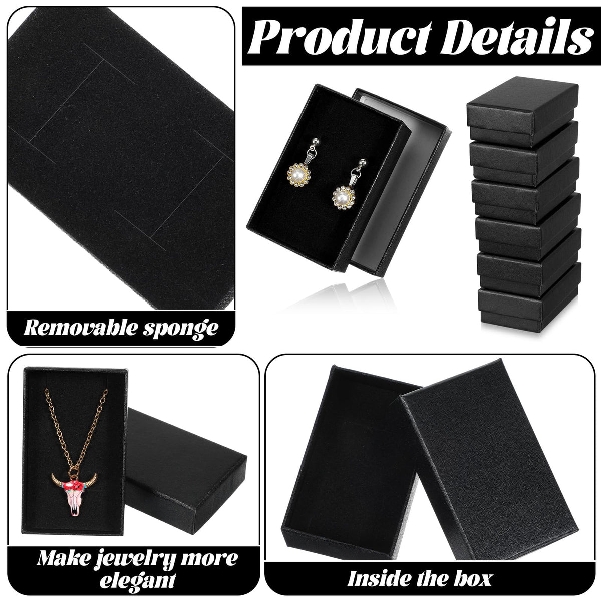 Douaowoc 32 Pcs Cardboard Jewelry Gift Boxes Jewelry Boxes Packaging Small Earring Gift Box with Lids for Necklace Ring (Black, 3.2 x 2 x 1 Inch)