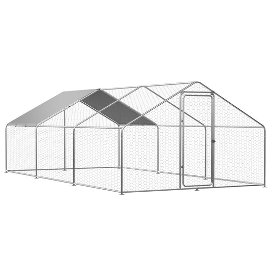 ROOMTEC Chicken Coop Large Metal Chicken Run for 20-30 Chickens,Dog Kennel Outdoor with Waterproof and Anti-UV Cover Lockable Door Design(9.8'Lx19.6'Wx6.4'H)