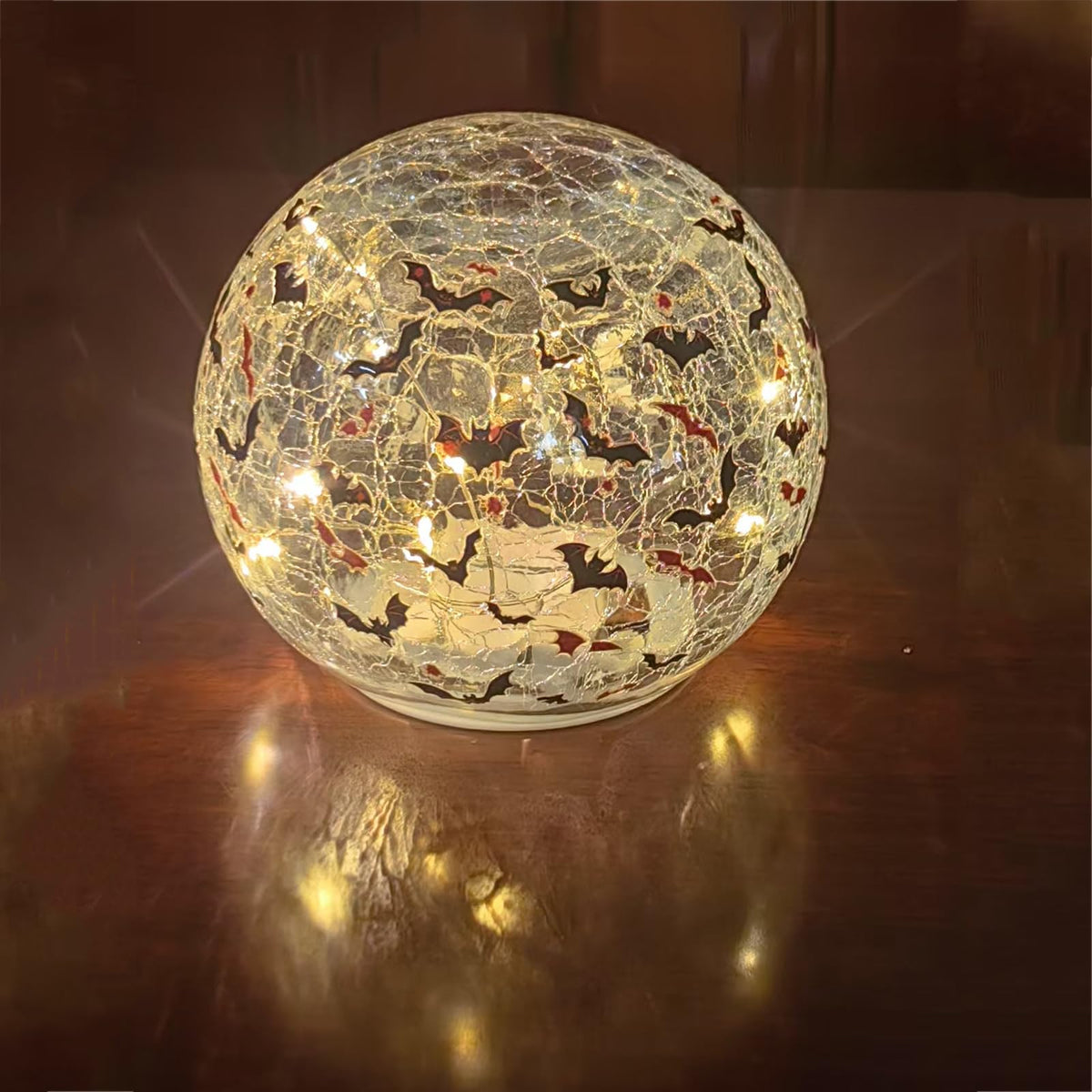 GASTAT Halloween Glass Globe Light with Crackled Crystal Effect, LED Bat Blood Design Tabletop Decorative Lamp for Home Garden Party
